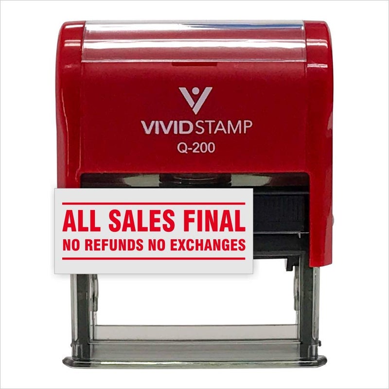 Vivid Stamp All Sales Final No Refunds No Exchanges Self Inking Rubber Stamp (Red Ink) - Medium - Image 1